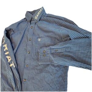Ariat Pro Series Team Logo Blue White Gingham Button Down Shirt Rodeo Mens M
